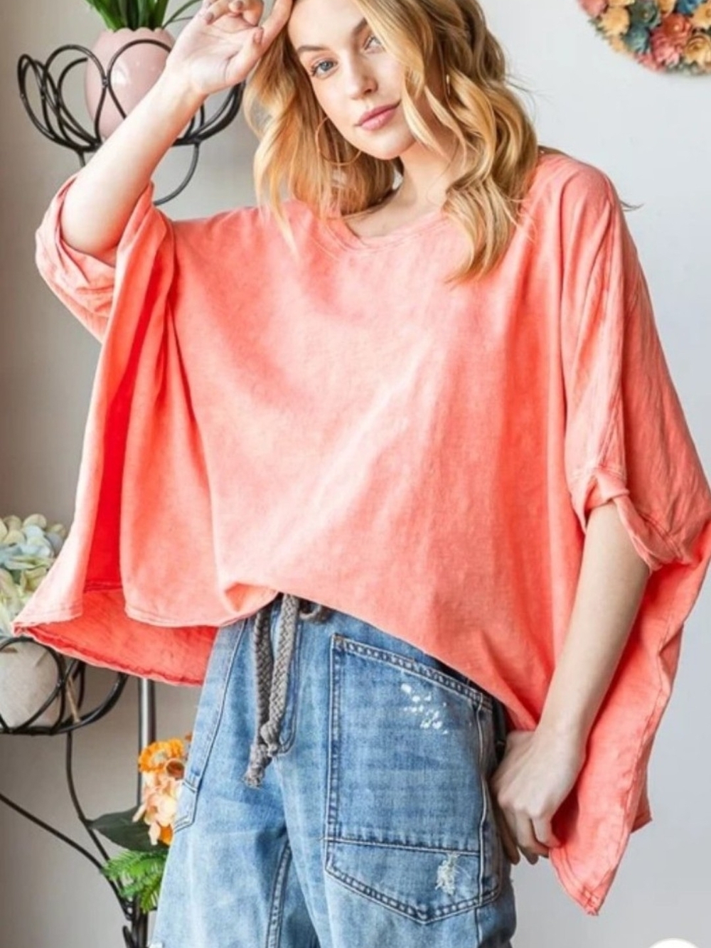 Women’s Coral Relaxed Short Dolman Sleeve Top